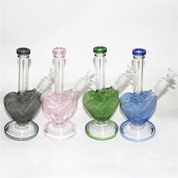 hookahs 9inch Heart Shape glass bong pink color dab oil rigs bubbler mini glass water pipes with 14mm slide heart shape bowl piece oil burn rig