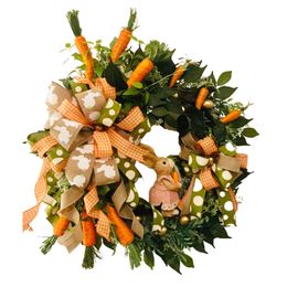 Party Decoration 2023 Easter Door Wreath Bunny Rabbit Carrot Artificial Cloth Rattan Material Home Hanging Ornaments Y2302