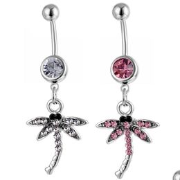 Navel Bell Button Rings D0855 Dragonfly Ring Clear And Pink Color Drop Delivery Jewelry Body Dhgarden Dh2Gv