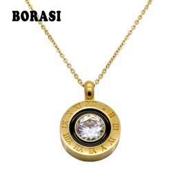 Pendant Necklaces Fashion Womens Jewelry Charms Crystal Roman Letters Necklace Gold Color Cubic Zirconia Chain & Pendants