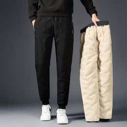 Men's Pants Men's Winter Fleece Thick Lambswool Warm Sweatpants Casual Water Proof Big-Size Wool Trousers Male Black Gray Joggers Trousers 230223