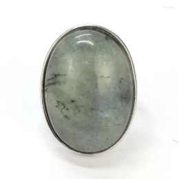 Wedding Rings Silver Plated Natural Labradorite Crystal Quartz Reiki Stone Oval Shape Adjustable Finger JewelryWedding Brit22