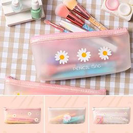 Storage Bags Flower Silica Gel Black Pencil Bag School PencilCases For Girls Student Stationery Pouch Cute Case Office SuppliesStorage