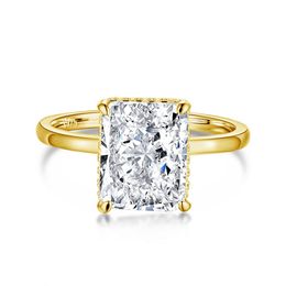 Classic S925 Sterling Silver High Carbon Rhinestone Ring Women's Square Ice Flower Cut 8*10 Gemstone Ring European and American Simple Ring Engagement Ring