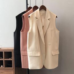 Women's Vests 2023 Women Simply Sleeveless Breasted Vest Jacket Office Ladies Wear Casual Suit Waist Coat Pockets Outwear Tops