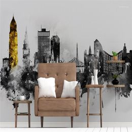 Wallpapers Customise Nordic Simple Abstract Ink Art City Building Wall Custom Large Mural Green Wallpaper Papel De Parede 3d Para Sala1