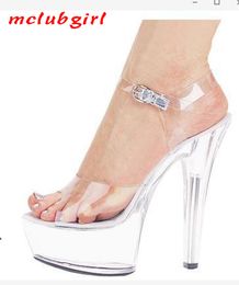 Sandals Mclubgirl 34-43 Summer Sexy Super High Heels 15CM Stiletto Waterproof Platform Transparent Crystal Wedding Shoes LFD 230223