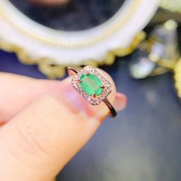 Cluster Rings Natural Emerald Ring 925 Silver Certified 5x7mm Green Gemstone Girl's Holiday Gift Free Product