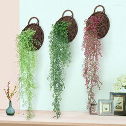 Decorative Flowers 5 Heads Artificial Plants Rattan Tropical Jungle Tree Vine Fake Wall Hanging Ivy Plastic Flower For Home Indoor