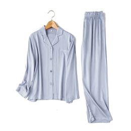 Women's Sleepwear Women Pajamas 100% Viscose Pyjamas Set Female Long-sleeved Sleepwear ladies Nightwear Soft Two Piece Homewear For Woman 230223