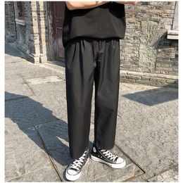 Men's Suits & Blazers Fashionable Casual Pants Black Slim Fit Solid Color Simple Elastic Waist Wide Leg Straight Style FashionMen'