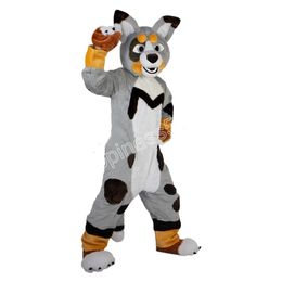 Grey Husky Dog Wolf Fox Mascot Costumes Cartoon Elk Character Dress Suits Carnival Adults Size Christmas Birthday Party Halloween Outdoor Outfit Suit