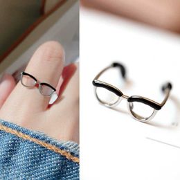 Band Rings Cute Glasses Ins Girl Open Ring Adjustable Enamel Painting Ring Finger Buckle Tail Rings Adjustable Opening G230213