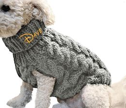 Dog Apparel Embroidery Warm Cat Sweater Clothing Winter Turtleneck Knitted Pet Puppy Clothes Small Dogs Cats Chihuahua Outfit Vest