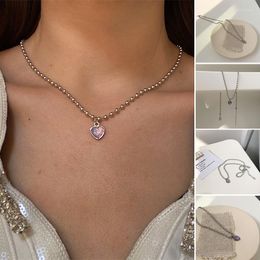 Pendant Necklaces Purple Heart Necklace For Girls Sweet Style Crystal Clavicle Chain Stackable Neck Jewellery XIN-