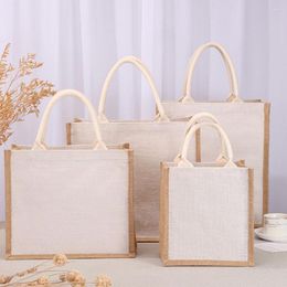 Shopping Bags Burlap Jute Tote Bag Reusable Grocery Wedding Birthday Gift Handle Handmade Multifunctional
