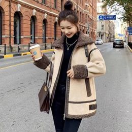 Women's Jackets QWEEK Moto Biker Zipper Faux Lamb Fleece Harajuku Heavy Oversized Turtleneck Coats Korean Winter Clothes 230223