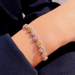 Link Chain Luxury Geometry Bracelet With Colourful Zircon Natural Stone Vintage S925 Silvery Fine Jewellery For Women Wedding Anniversary Gift G230222