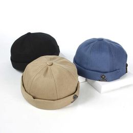 Ball Caps Men Women Skullcap Sailor Cap Leaf Rivet Embroidery Warm Rolled Cuff Bucket Brimless Hat Solid Colour Adjustable Cotton HatsBall