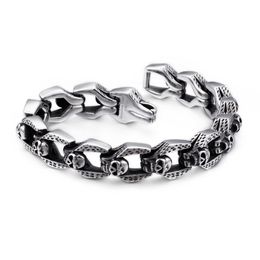 Link Chain 14mm 316L Stainless Steel Evil Skull Chain Bracelet Men Demon Ghost Punk Wristband 2021 Jewellery Gift G230222