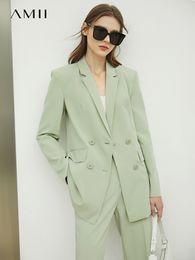 Women's Suits Blazers Amii Minimalism Spring Suit Women Blazer Coat Solid Double Breasted Jacket Office Lady High Waist Ankle Pants Blazer 12230021 230223