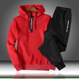 Mens Tracksuits Autumn Winter Suit of Hooded Hoodie and Sweatpants Fashion Men Casual Thick Sportswear Sweatshirts Jogger Male 230223