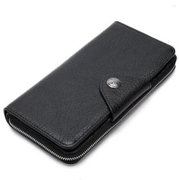 Wallets Men Black Genuine Leather Long Wallet Excellent Quality Cowhide Skin Male Fashion Hasp Purse Business Handbag Man 2023