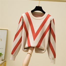 Women's Sweaters Knitted Women Sweater Loose Striped Jersey Mujer Winter Clothes Women Autumn O Neck Pullover Long Sleeve Tops Pull Femme 230223