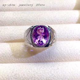 Cluster Rings 925 Silver Inlaid Natural Amethyst Ring Same Style For Men And Women Mysterious Gorgeous Gift Mother