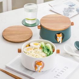 Bowls Ceramic Instant Noodles Bowl With Cover Chaigou Large Student Dormitory Cup Set Box Gift