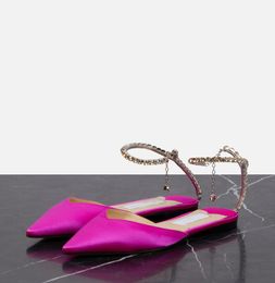 Идеальные брендовые женские сандалии Saeda, обувь с кристаллами и цепочками на ремешках, женская блестящая обувь на плоской подошве, роскошная обувь с острым носком для вечеринки, свадьбы, EU35-43