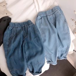 Jeans Spring Summer Baby Boys Loose Cargo Jeans Toddler Kids Korean Style Casual Solid Thin Jeans Children's Denim Pants For Boy 6 7 8 230223