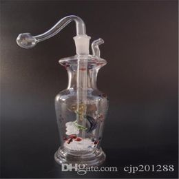 Glass pipes Glass bubbler Glass glass oil rig Glass bongs Double bottom Color the vase JH039-10mm