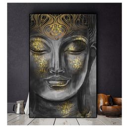 Art Pictures For Living Room Golden Buddha Statue HD Canvas Oil Painting Bedroom Fashion Posters 1 Pieces Modern Home Decor Wall Woo