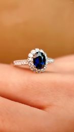 Cluster Rings 3284 Solid 18K Gold Nature 0.96ct Blue Sapphire Gemstones Diamonds For Women Fine Jewellery Presents