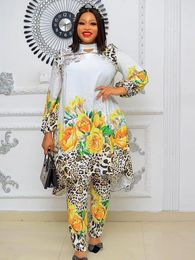 Ethnic Clothing 2 Piece Set Plus Size Clothes Women Dashiki African Summer Chiffon Print Tops Pants Trousers Suits Ankara Party Outfits 230223