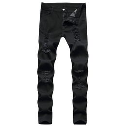 Mens Jeans Retro Black pants Stretch hole Ripped Slim Fit Fashion Casual Denim Trousers For Men Hip Hop Pants Clothing Clothes 2023