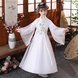 Girl's Dresses Kids Dress For Girls Long Sleeve Embroidery CHIldren Hanfu Princess Dress CHInese Folk Tang Suits Cosplay Clothing W0224