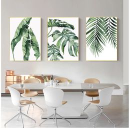 and Paintings Decorative Picture Home Decoration Watercolour Leaves Wall Art Canvas Painting Green Style Plant Nordic Posters Woo