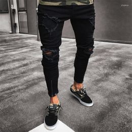 Men's Jeans Hip Hop Destroyed Frayed Slim Fit Black Denim Pants Mens Cool Designer Zipper Ripped Skinny