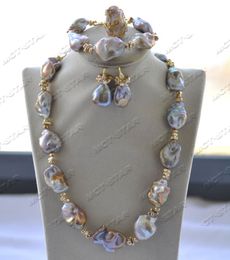 Chains Big Lavender Baroque Keshi Pearl Hematite Necklace Bracelet Earring RingChains