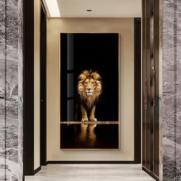 Золотой черный львовый холст плакат современный домашний декор животный припечаток настенный рисунок декоративная картина