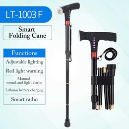 Trekking Poles Travel Adjustable Folding Cane For Men Women With Alarm Led Light Radio And Cushionable Handle Suitable For Disabled And Elderly J230224