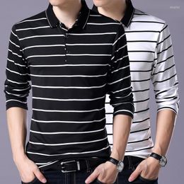 Men's T Shirts High Quality Spring Summer Striped Cotton Mens Polo Casual Long Sleeve T-shirt Korean Slim Tees Tops Men Clothing