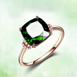 18k Rose Gold Plated Grandmother Green Ring Simple Atmosphere Embedded Green Tourmaline Crystal Ring Female Jewellery