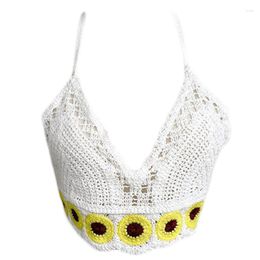 Women's Tanks Women Sweet Crop Top Summer Floral Embroidery Sleeveless Bikini