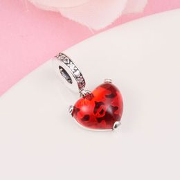 925 Sterling Silver Mouse Kiss Red Murano Glass Dangle Bead Fits European Jewelry Pandora Style Charm Bracelets