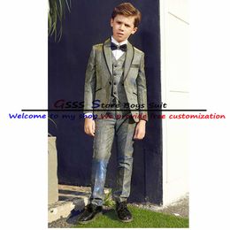 Clothing Sets Piece Suits For Boys Tuxedo Wedding Jacket Pants Vest Shiny Silk Child Blazer Set 3-16 Years Old Custom Complete Outfit