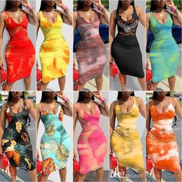 Women Dresses New Slim Sexy Tie Dyed Sleeveless Long Vest Suspender Skirt Dress 14 Colours