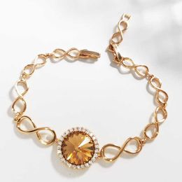 Link Chain 11.11 Women Bracelet made with Austrian Crystal Simple Round Design Gold Color Bangle Bracelet Valentine's Day Bijoux Girls Gift G230222